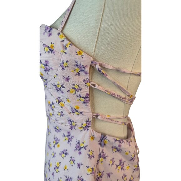 Strappy Small Back Mini Dress Pink/Purple Fully Lined Sweetheart Neckline - Picture 6 of 12